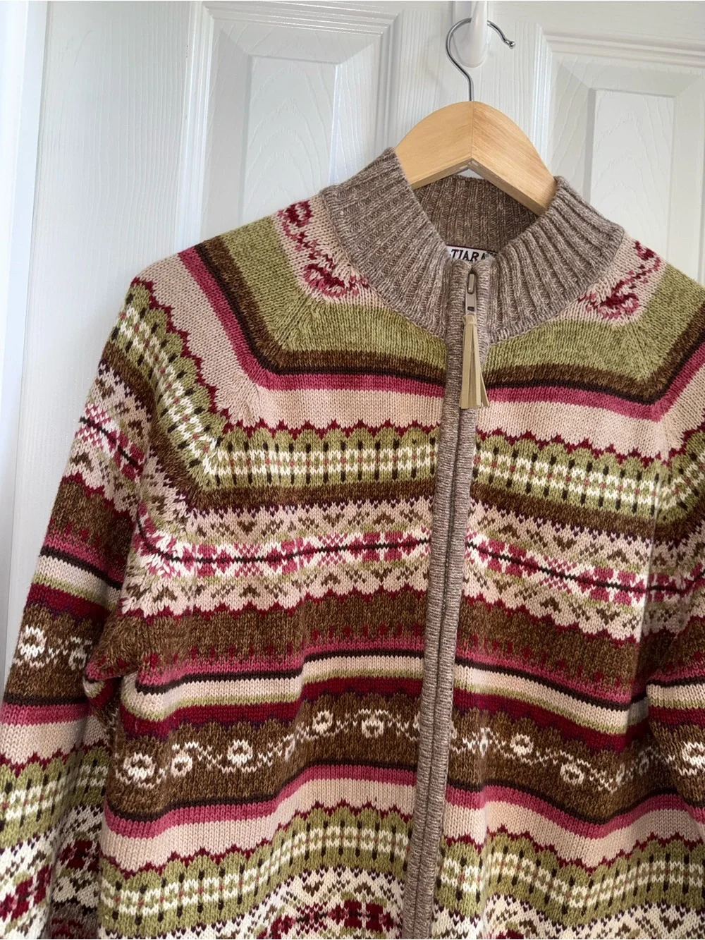 Vintage tiara international Full Zip Cardigan L Fair Isle Warm Fall  Grannycore